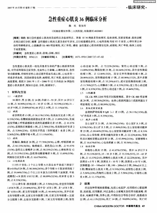 急性重症心肌炎36例临床分析
