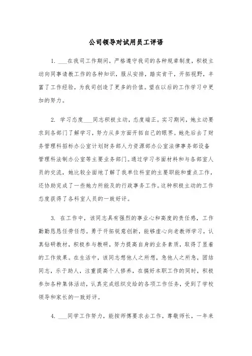公司领导对试用员工评语(四篇)