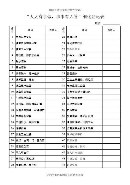 “人人有事做、事事有人管”活动表格