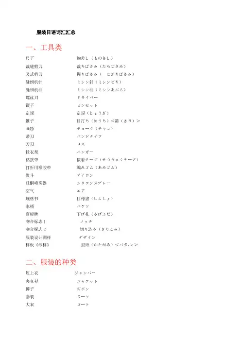 服装日语词汇汇总