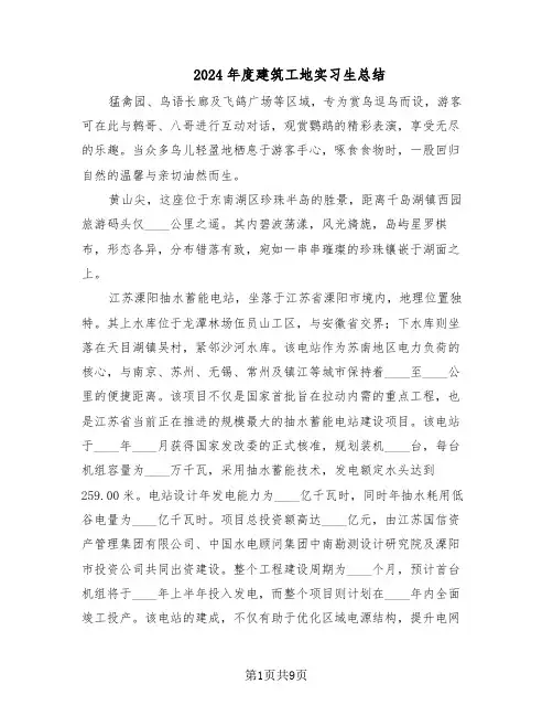 2024年度建筑工地实习生总结（5篇）