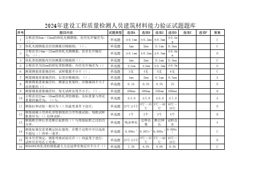 2024年建设工程质量检测人员建筑材料能力验证试题题库