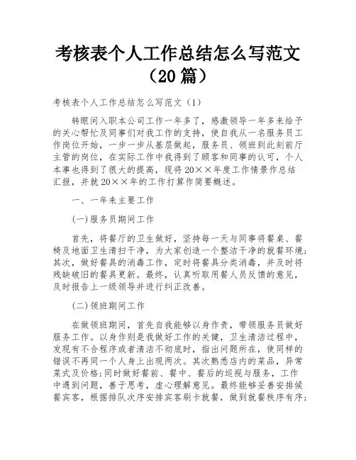 考核表个人工作总结怎么写范文(20篇)