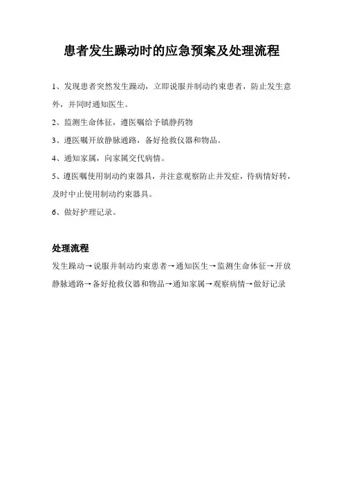 患者发生躁动时的应急预案及处理流程