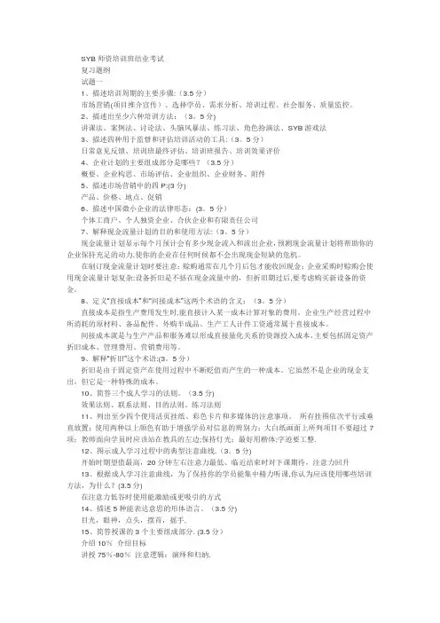 SYB师资培训班结业考试