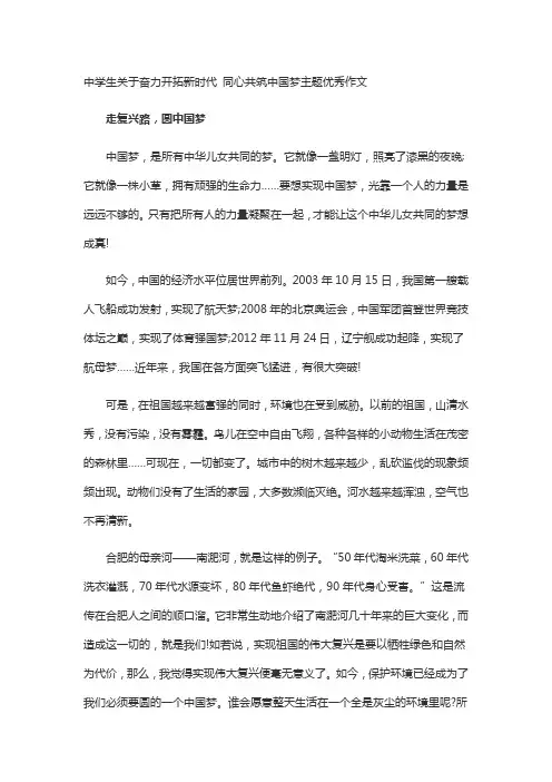 中学生关于奋力开拓新时代 同心共筑中国梦主题优秀作文