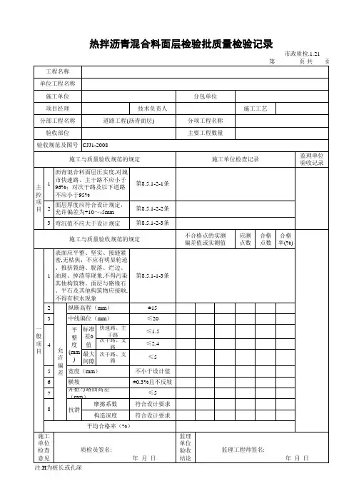 1.21热拌沥青混合料面层检验批质量检验记录
