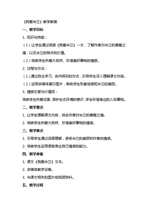 《我爱米兰》教学教案