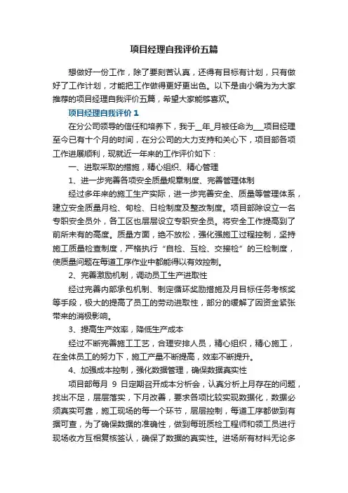 项目经理自我评价五篇
