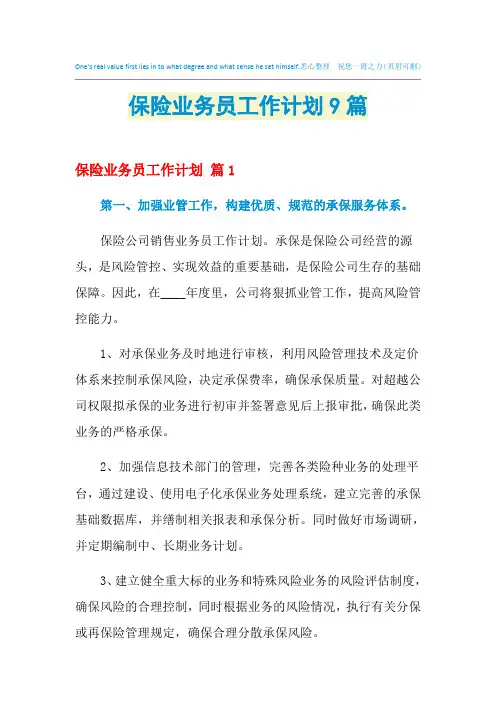 2021年保险业务员工作计划9篇