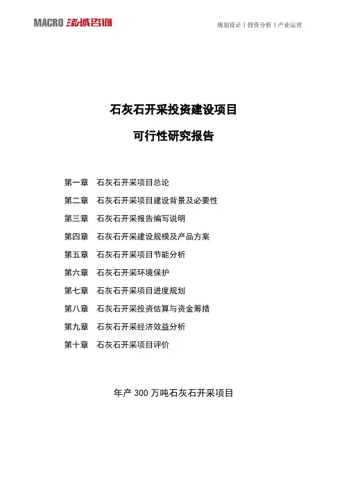 石灰石开采投资建设项目可行性研究报告