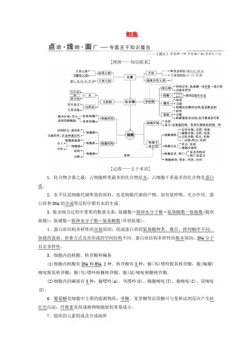 江苏专版2019版高考生物二轮复习专题一细胞讲义含解析