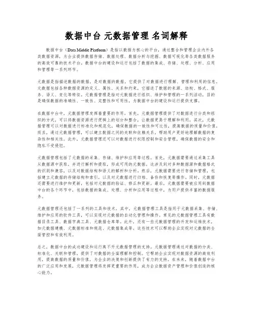 数据中台 元数据管理 名词解释