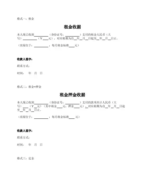 房屋租金押金定金收据(四种格式)