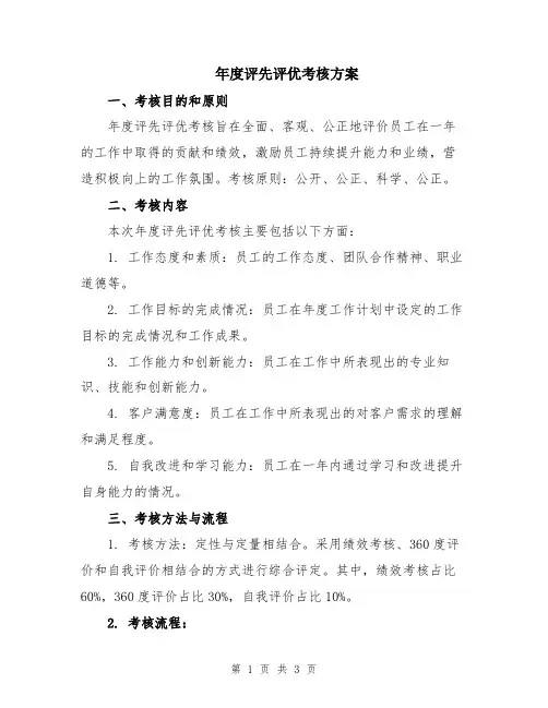 年度评先评优考核方案