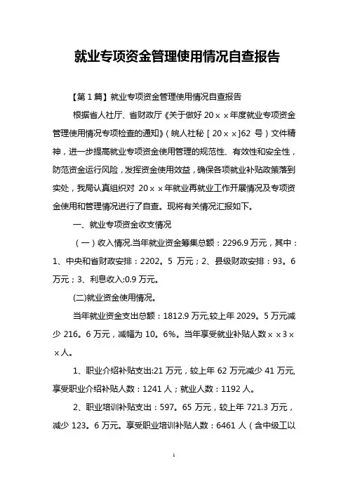 就业专项资金管理使用情况自查报告