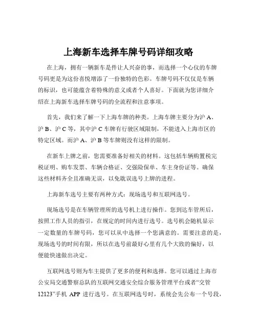 上海新车选择车牌号码详细攻略