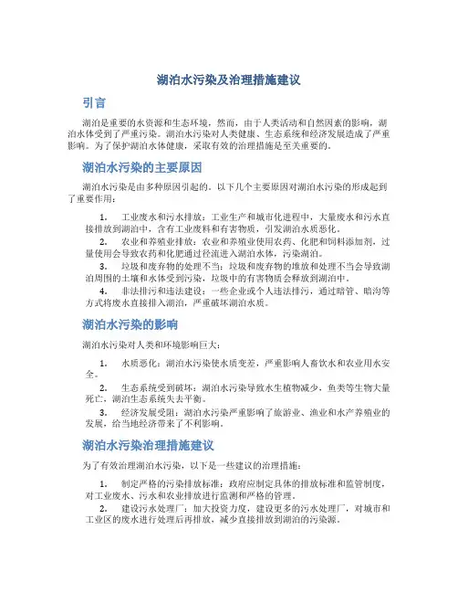 湖泊水污染及治理措施建议