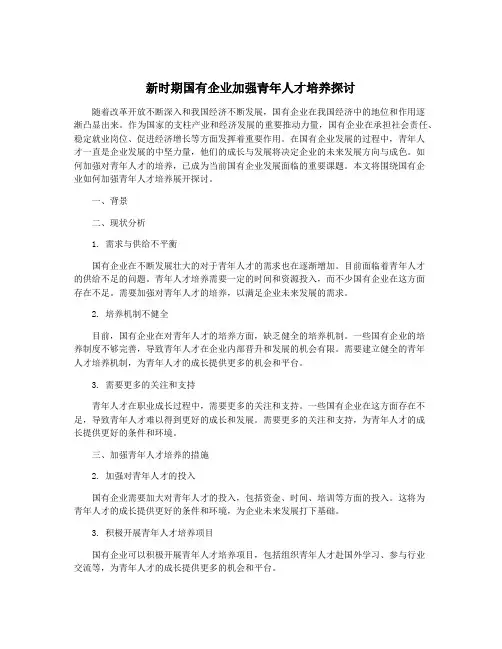 新时期国有企业加强青年人才培养探讨