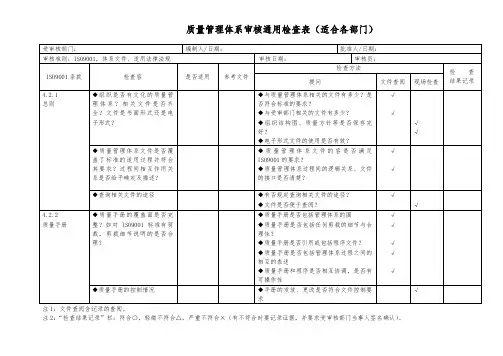 内审检查表全套(企业各部门通用)