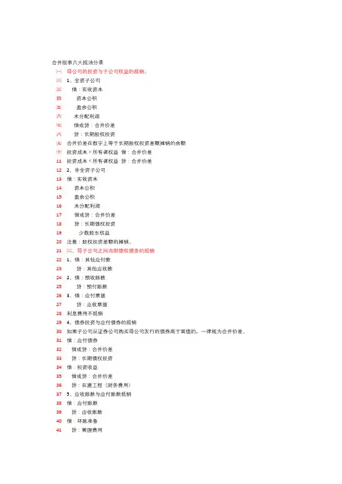 合并报表六大抵消分录