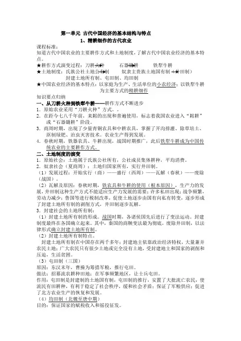 人教版必修二经济史总复习提纲