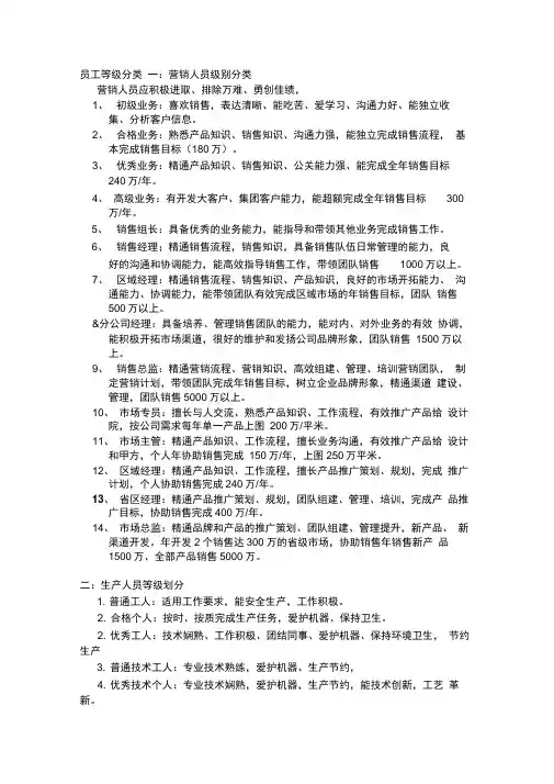 员工等级分类