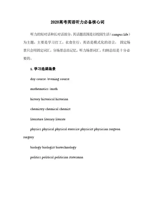 2020高考英语听力必备核心词(15页)