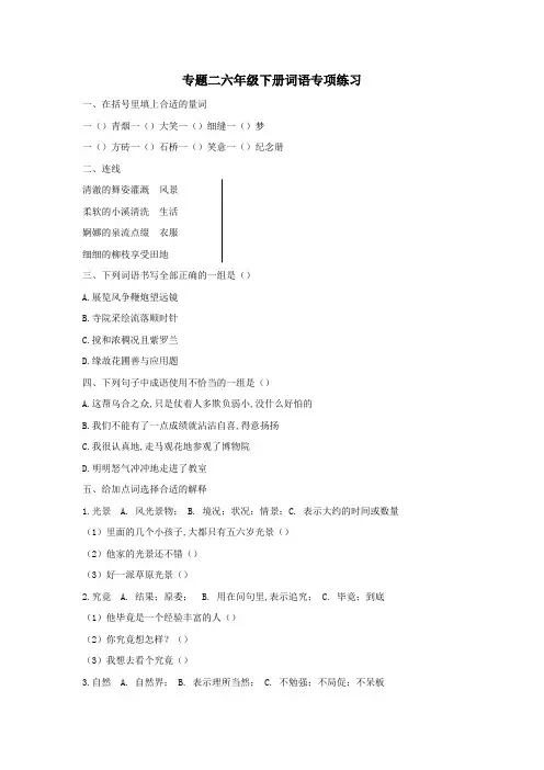 部编版六年级语文下册期末词语专项练习题及答案