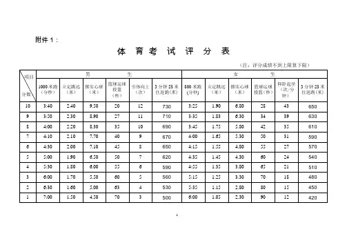 体育考试评分表