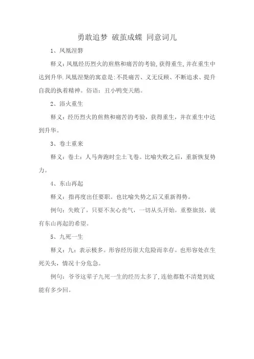 勇敢追梦 破茧成蝶 同意词儿