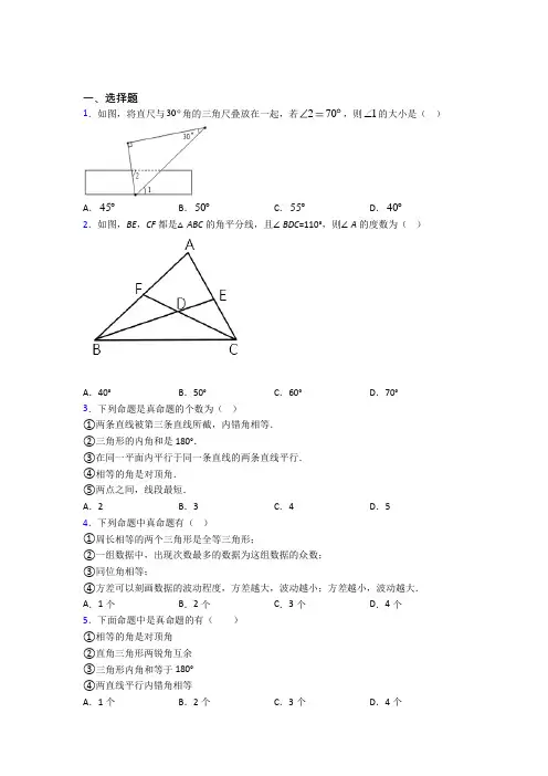 (压轴题)初中数学八年级数学上册第七单元《平行线的证明》测试题(含答案解析)(4)