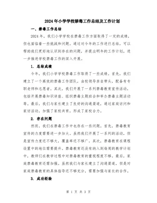 2024年小学学校禁毒工作总结及工作计划