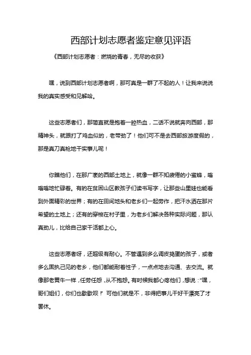 西部计划志愿者鉴定意见评语