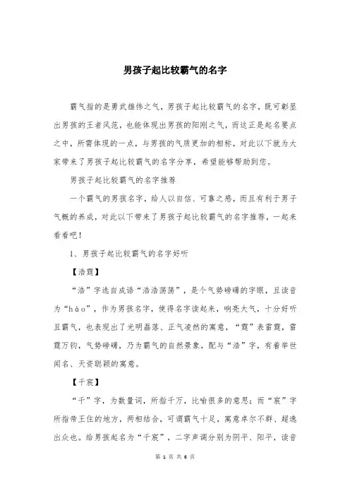 男孩子起比较霸气的名字