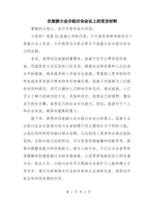在旅游大会分组讨论会议上的发言材料