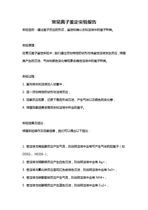 常见离子鉴定实验报告
