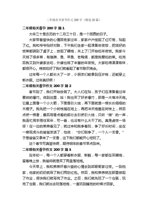 二年级有关春节作文200字（精选20篇）
