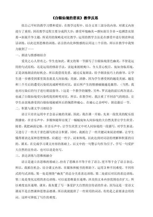 白银仙境的悲哀教学反思