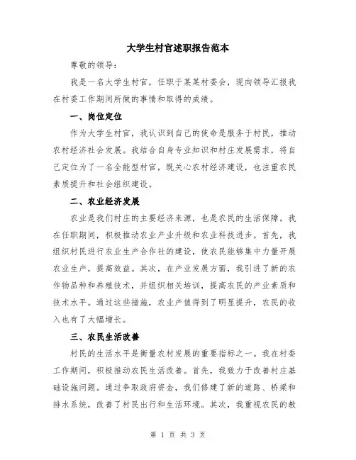大学生村官述职报告范本