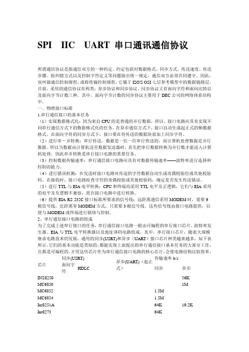 SPI、I2C、UART串行总线协议