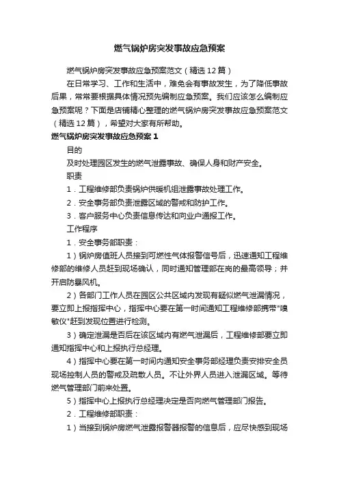 燃气锅炉房突发事故应急预案
