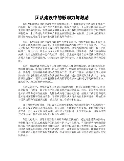团队建设中的影响力与激励
