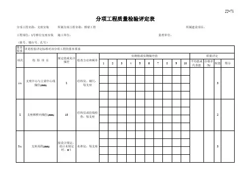 支座安装现场质量检验报告单及评定表