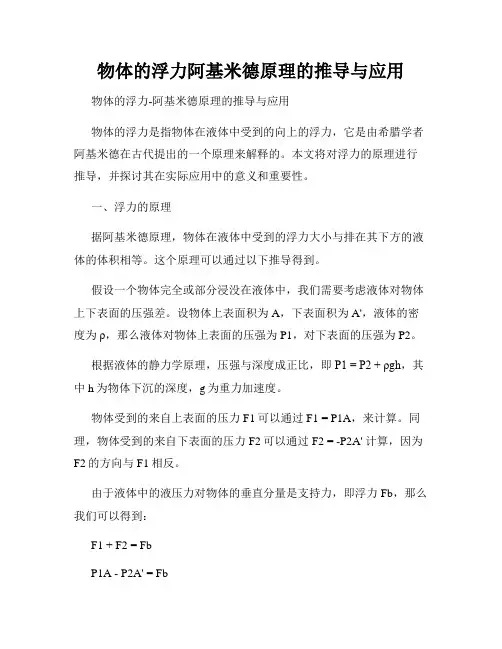 物体的浮力阿基米德原理的推导与应用