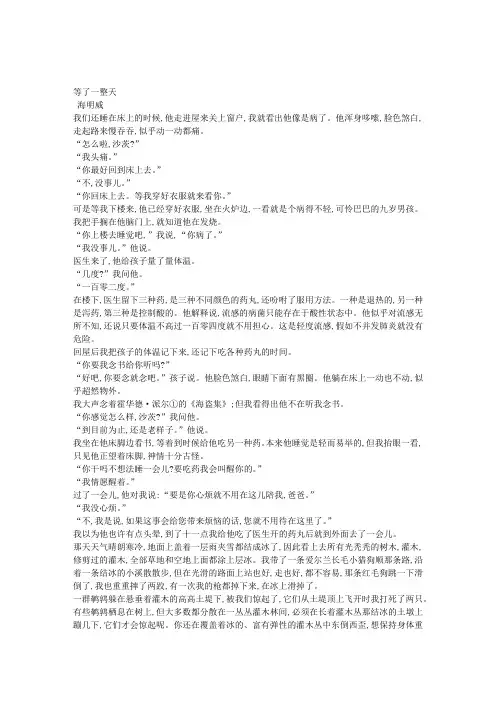 等了一整天(海明威)阅读答案