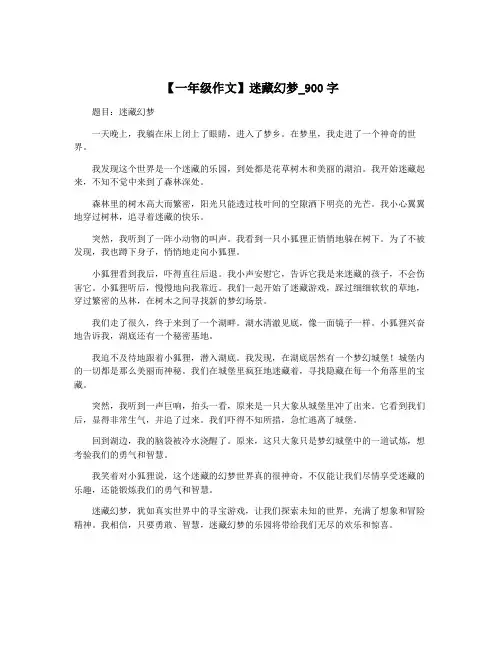 【一年级作文】迷藏幻梦_900字