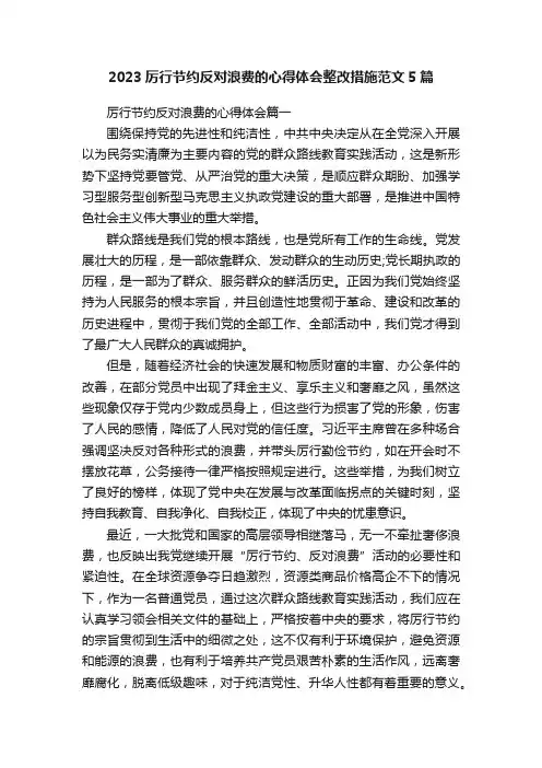 2023厉行节约反对浪费的心得体会整改措施范文5篇