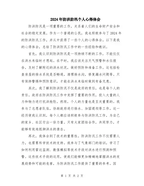 2024年防洪防汛个人心得体会