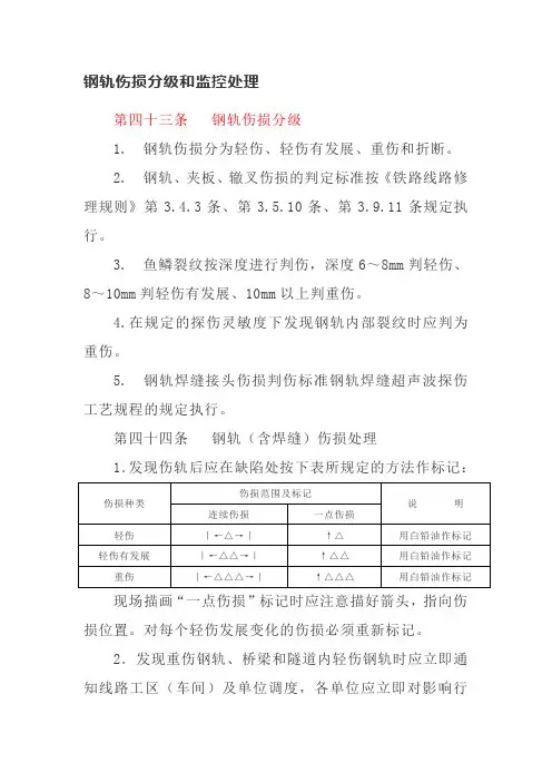 钢轨伤损分级和监控处理